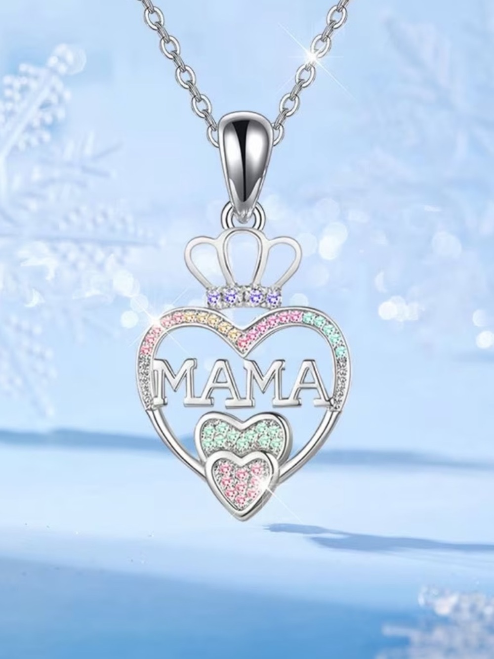 MAMA Heart Crown Pendant Necklace in Pastel Multicolor